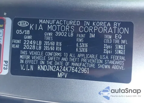 2019 Kia Soul z USA, uszkodzony, nr VIN KNDJN2A24K7642961